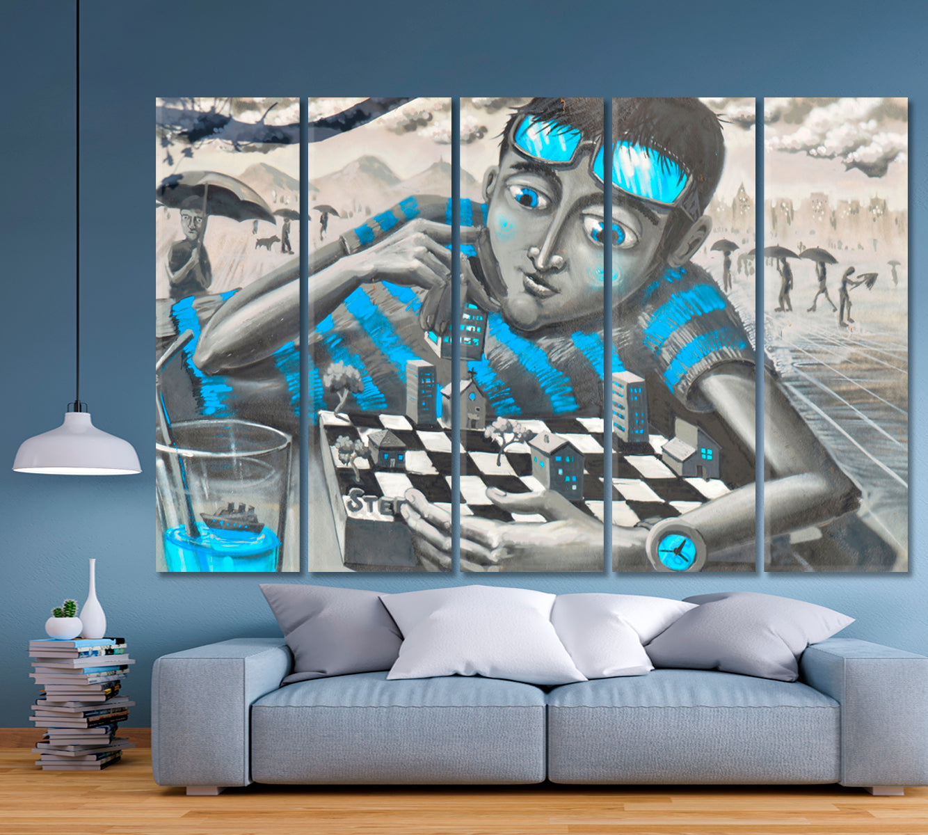 WORLD OF CHESS Life is Like a Chessboard Fantasy Graffiti Street Art Street Art Canvas Print Artesty 5 panels 36" x 24" 