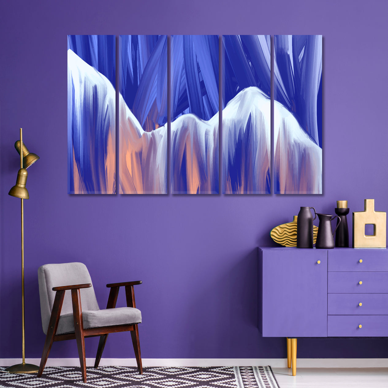 Purple Peach Brush Strokes Abstract Mountains Landscape Modern Art Abstract Art Print Artesty   