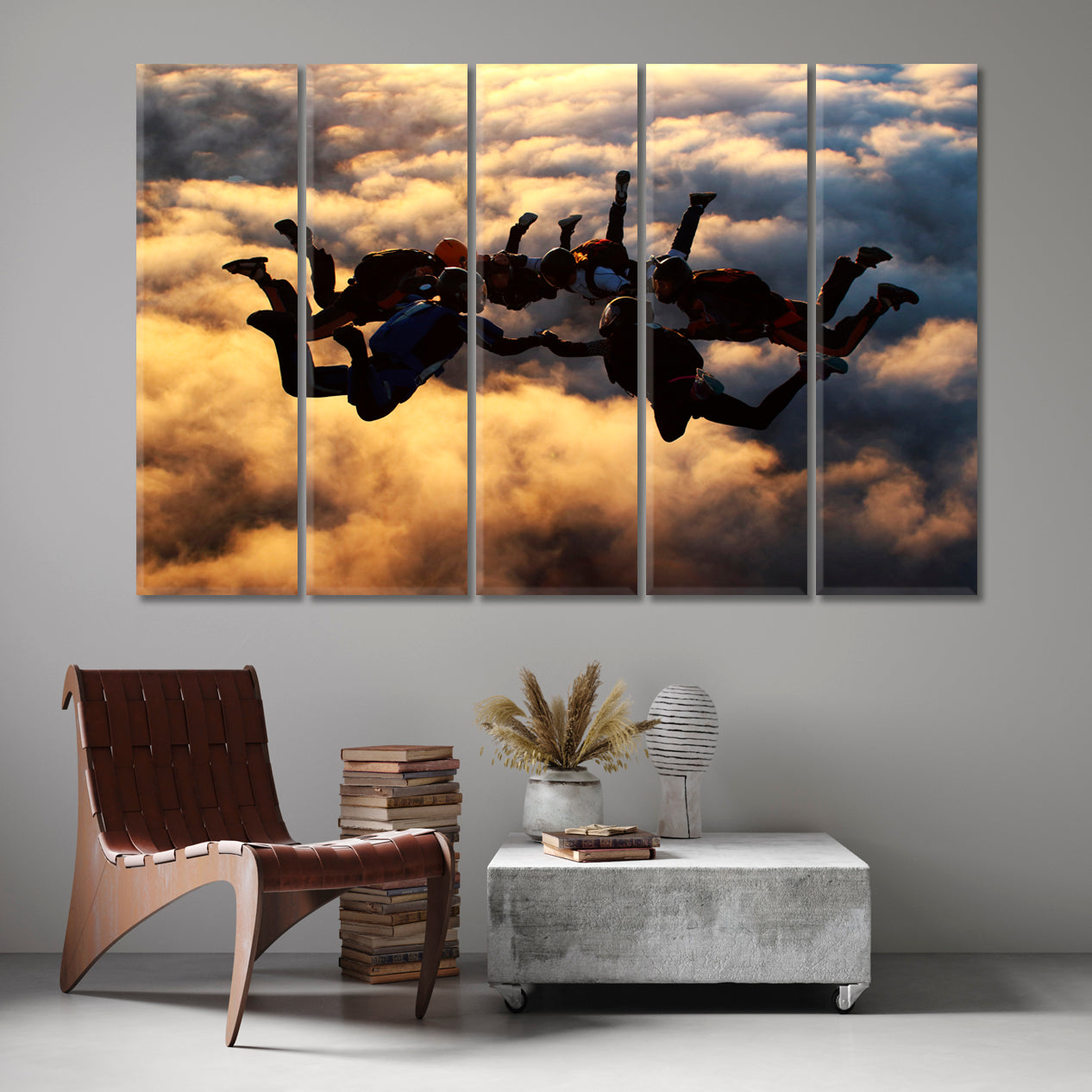 Sunset Skydiving Skyscape Canvas Artesty 5 panels 36" x 24" 