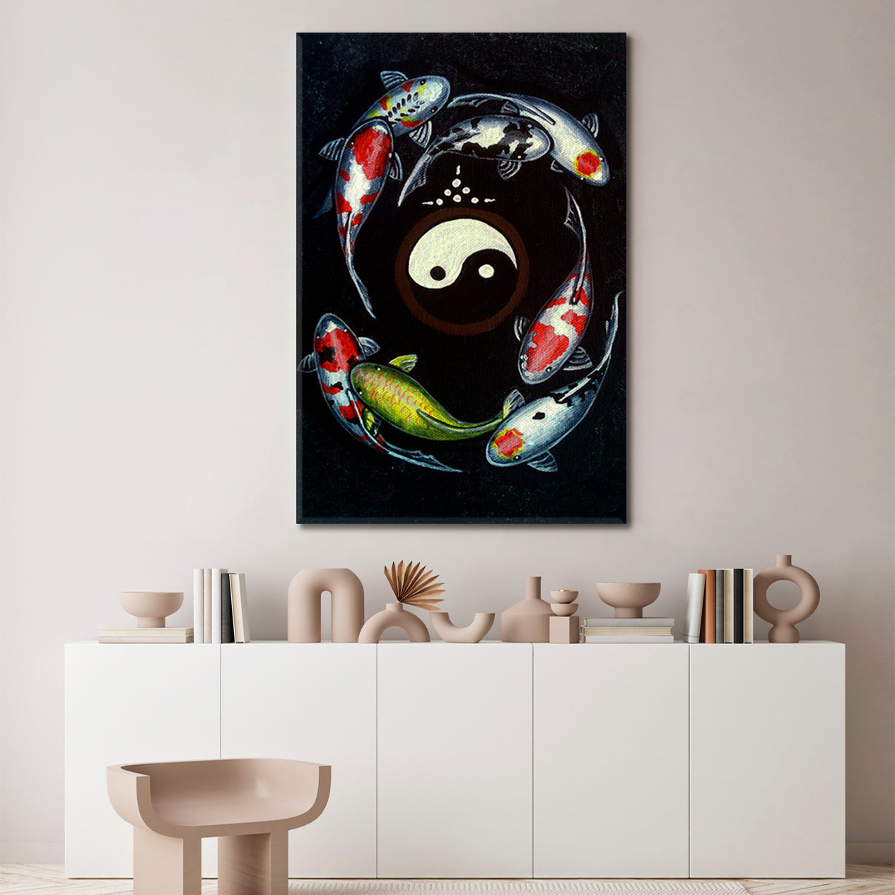 Koi Fish Yin Yang Art Painting Asian Style Canvas Print Wall Art Artesty   