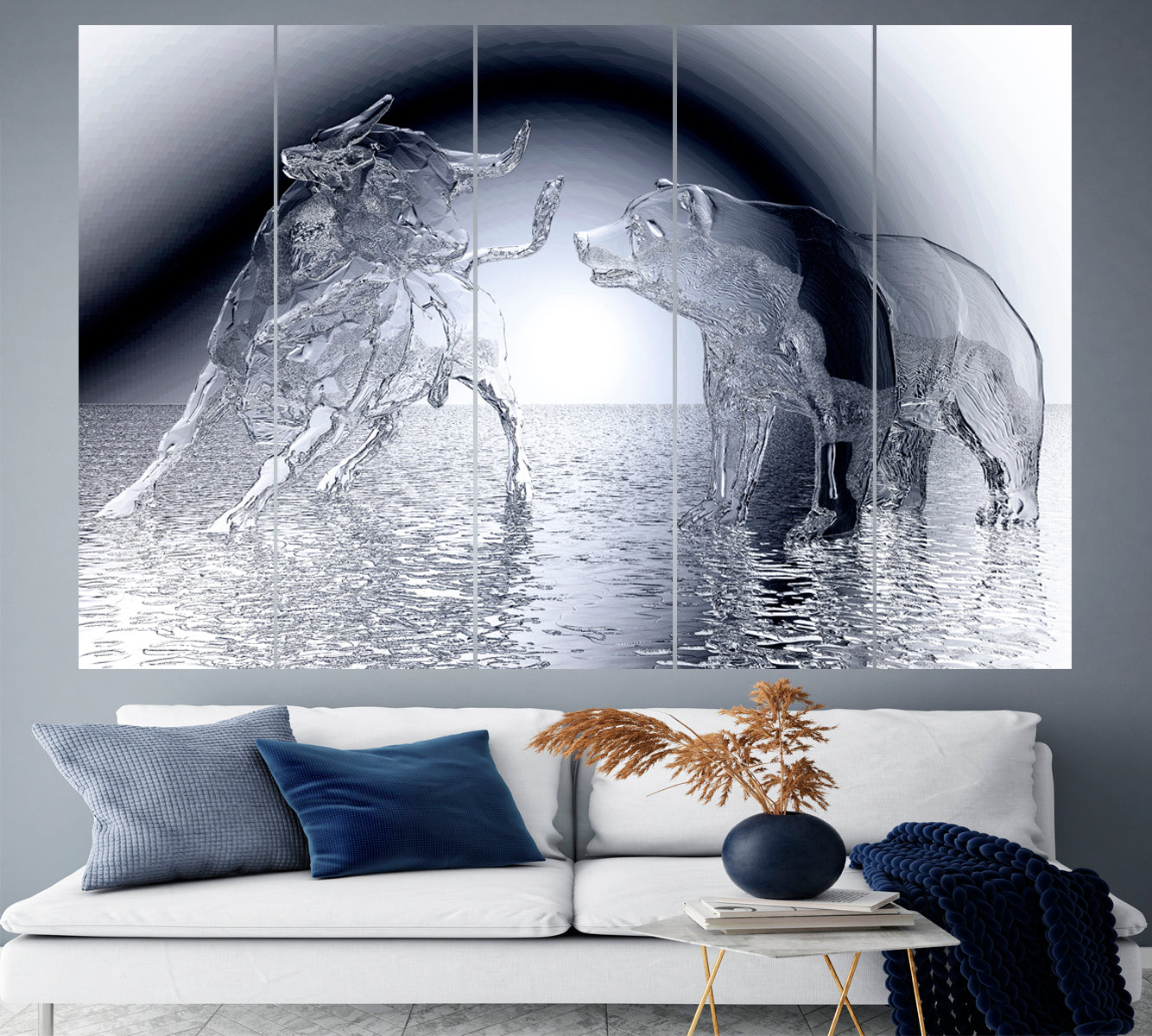 BULL AND BEAR  Financial Investment Stock Market Business Concept Canvas Print Office Wall Art Canvas Print Artesty   
