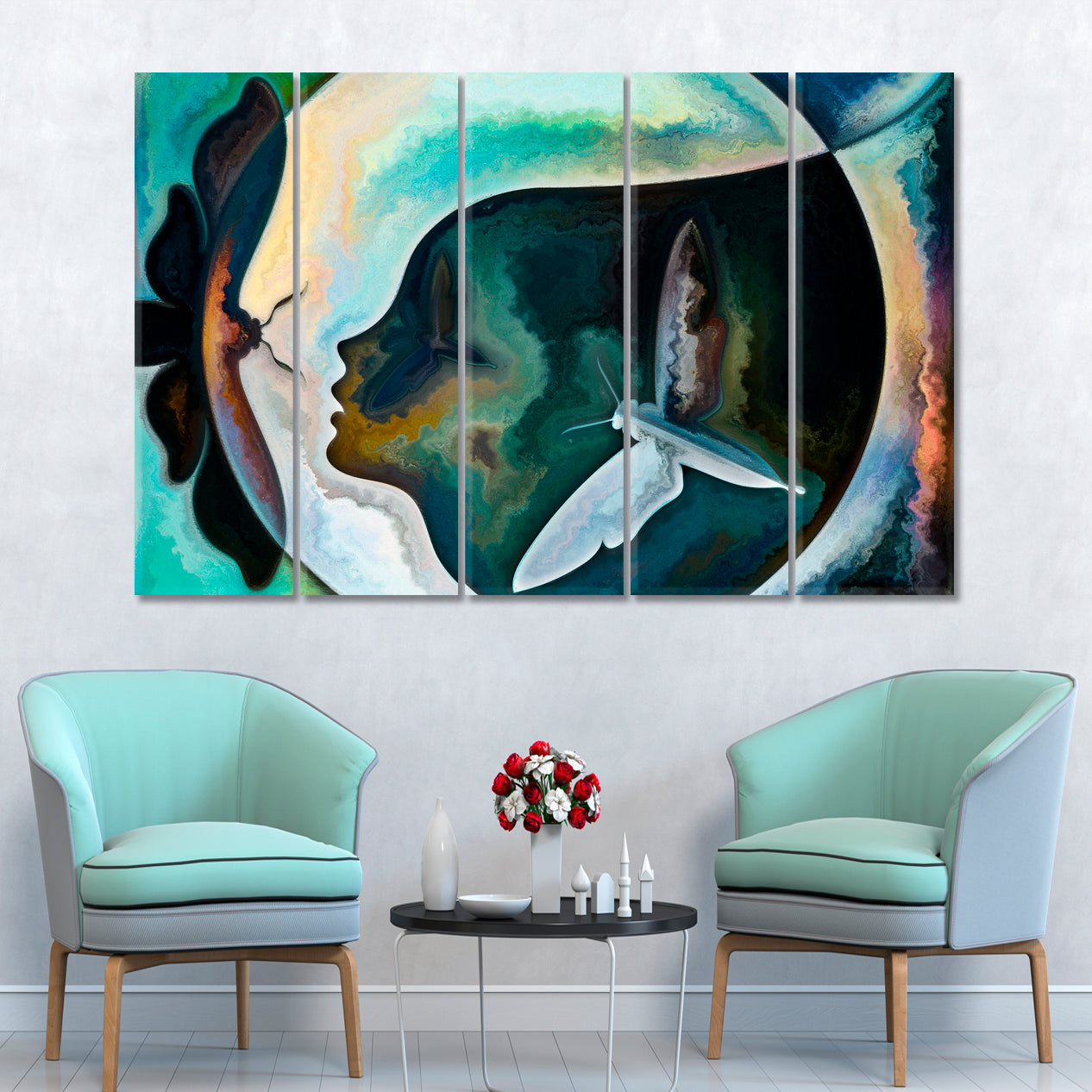 UNIVERSE Unity Human Earth Nature Spiritual Modern Art Consciousness Art Artesty 5 panels 36" x 24" 