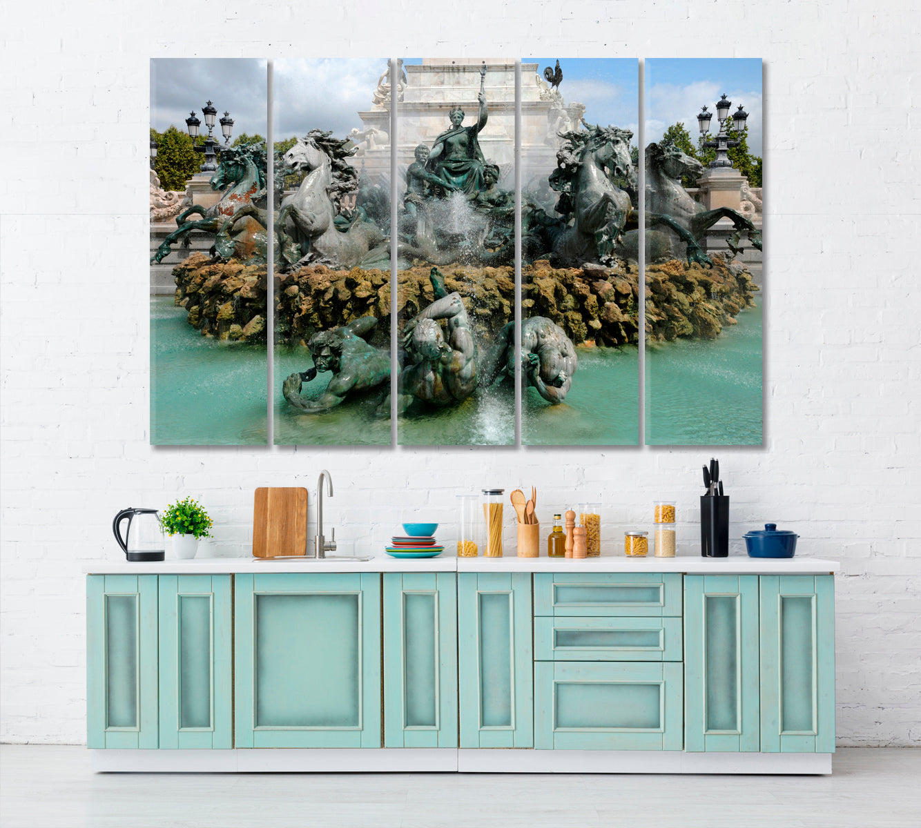 Bordeaux France fountain Monument Place de la Quinconces Canvas Print Famous Landmarks Artwork Print Artesty 5 panels 36" x 24" 