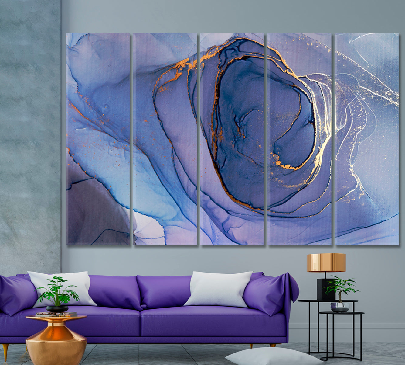 Fluid Modern Marble Alcohol Ink Colors Translucent Fluid Art, Oriental Marbling Canvas Print Artesty 5 panels 36" x 24" 