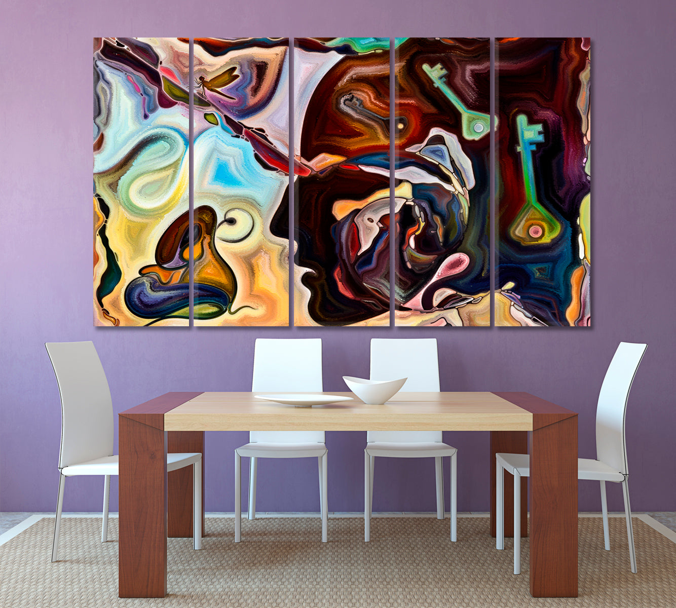 LIVES AND LIFE INSIDE A PAINTING Colorful Abstract Shapes Consciousness Art Artesty 5 panels 36" x 24" 