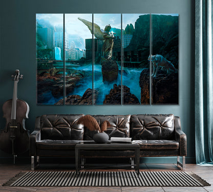 Gothic Fantasy City Contemporary Art Cities Wall Art Artesty 5 panels 36" x 24" 