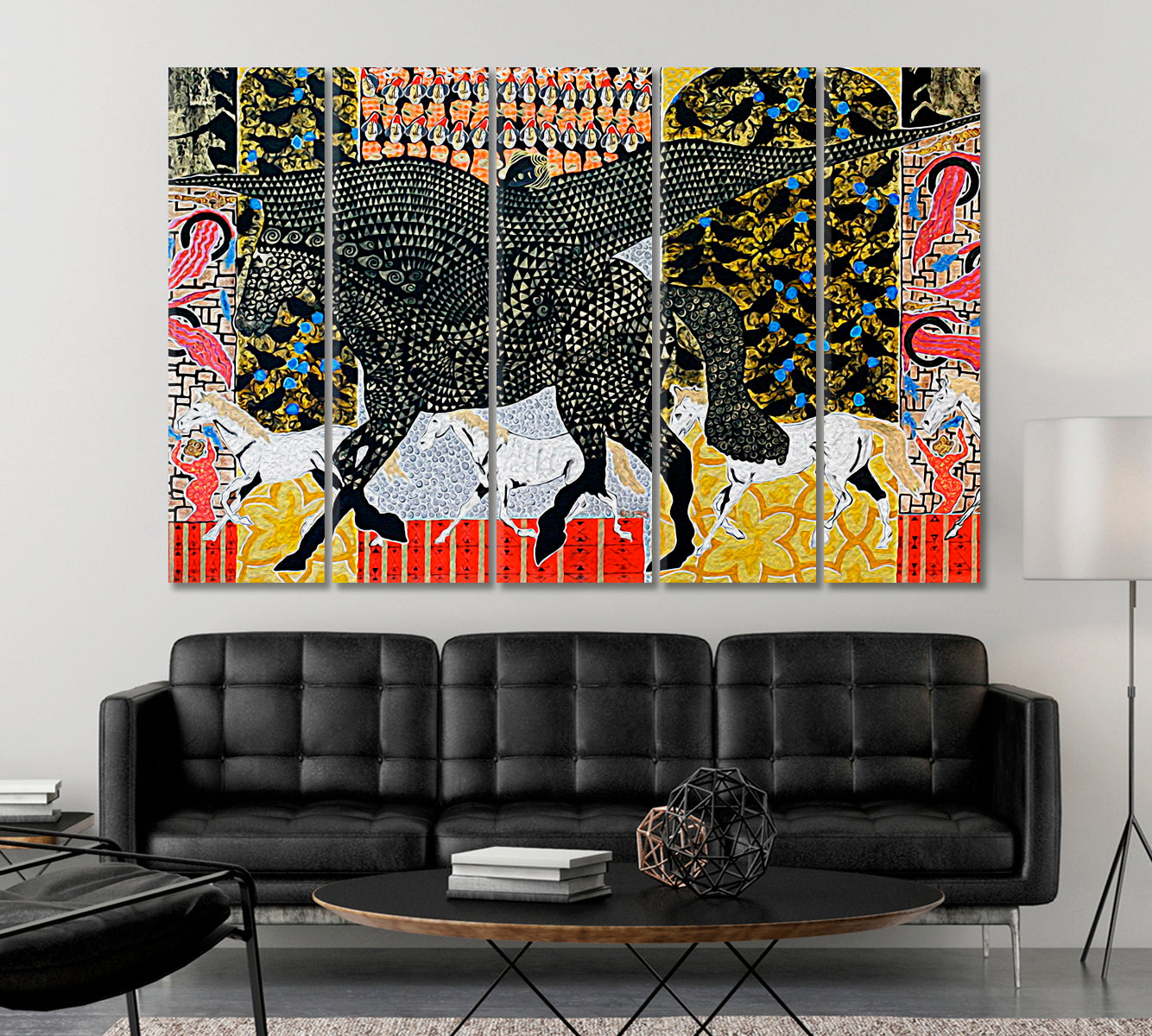 PEGASUS Wings Horse Abstract Geometric Figurative Art Collage Contemporary Art Artesty 5 panels 36" x 24" 