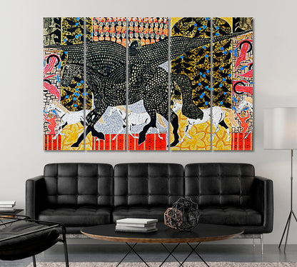 PEGASUS Wings Horse Abstract Geometric Figurative Art Collage Contemporary Art Artesty 5 panels 36" x 24" 