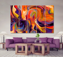 VIBRANT MODERN ART Inner Consciousness Vivid Coral and Purple Abstract Art Print Artesty 5 panels 36" x 24" 