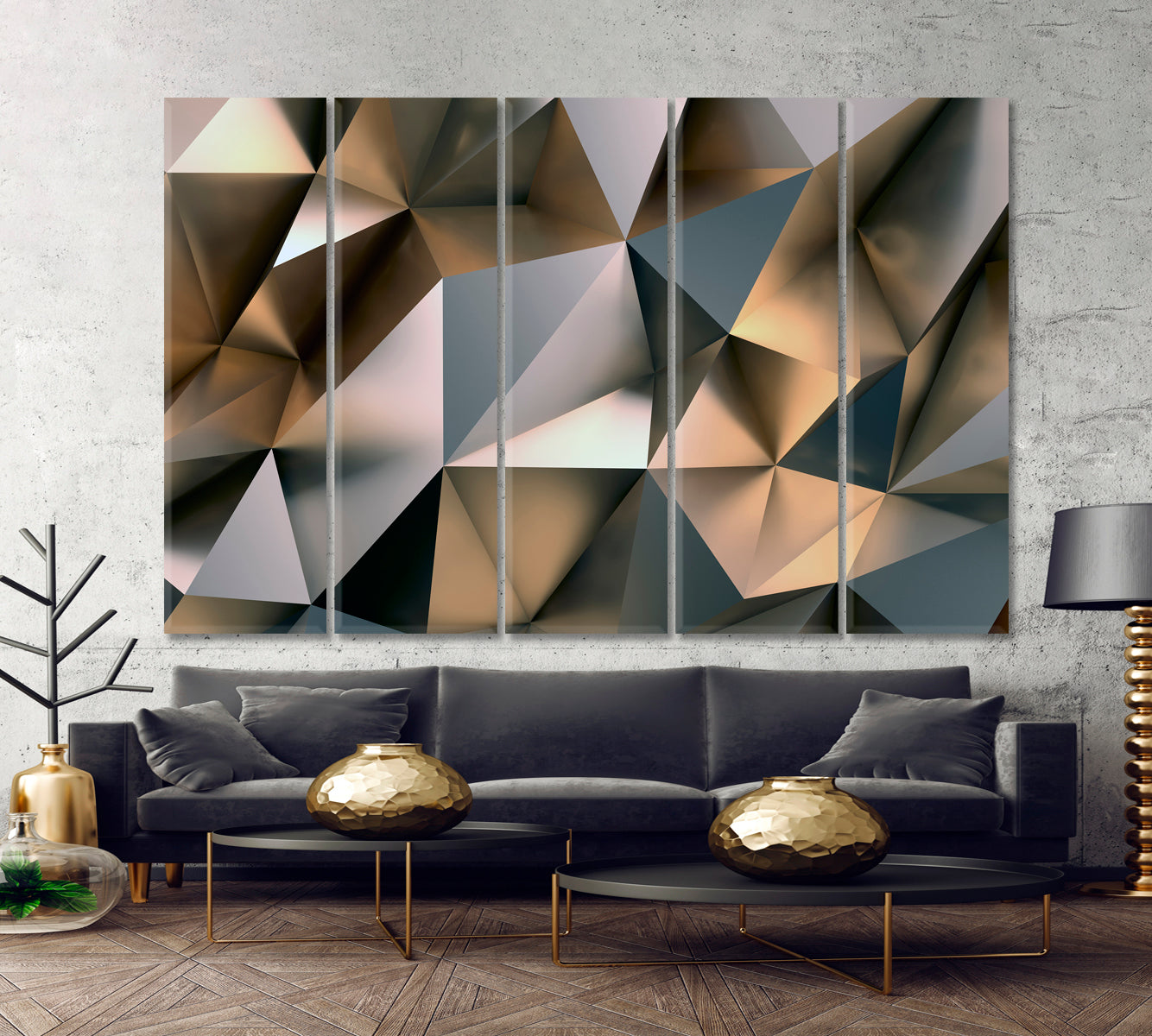 Abstract Grey 3D Pattern Abstract Art Print Artesty 5 panels 36" x 24" 
