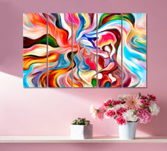 Borderlines of Colors Abstract Design, Colorful Human and Geometric Forms, Philosophy Creativity and Imagination Abstract Art Print Artesty 5 panels 36" x 24" 
