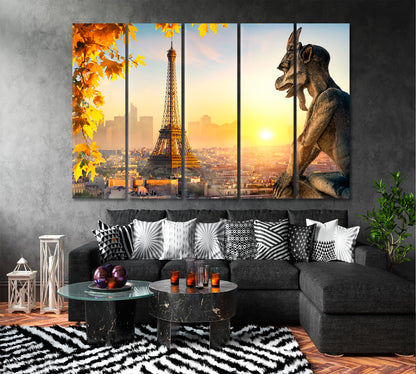 STYRGE Famous Gargoyles of Paris Guarding Notre Dame Cities Wall Art Artesty 5 panels 36" x 24" 