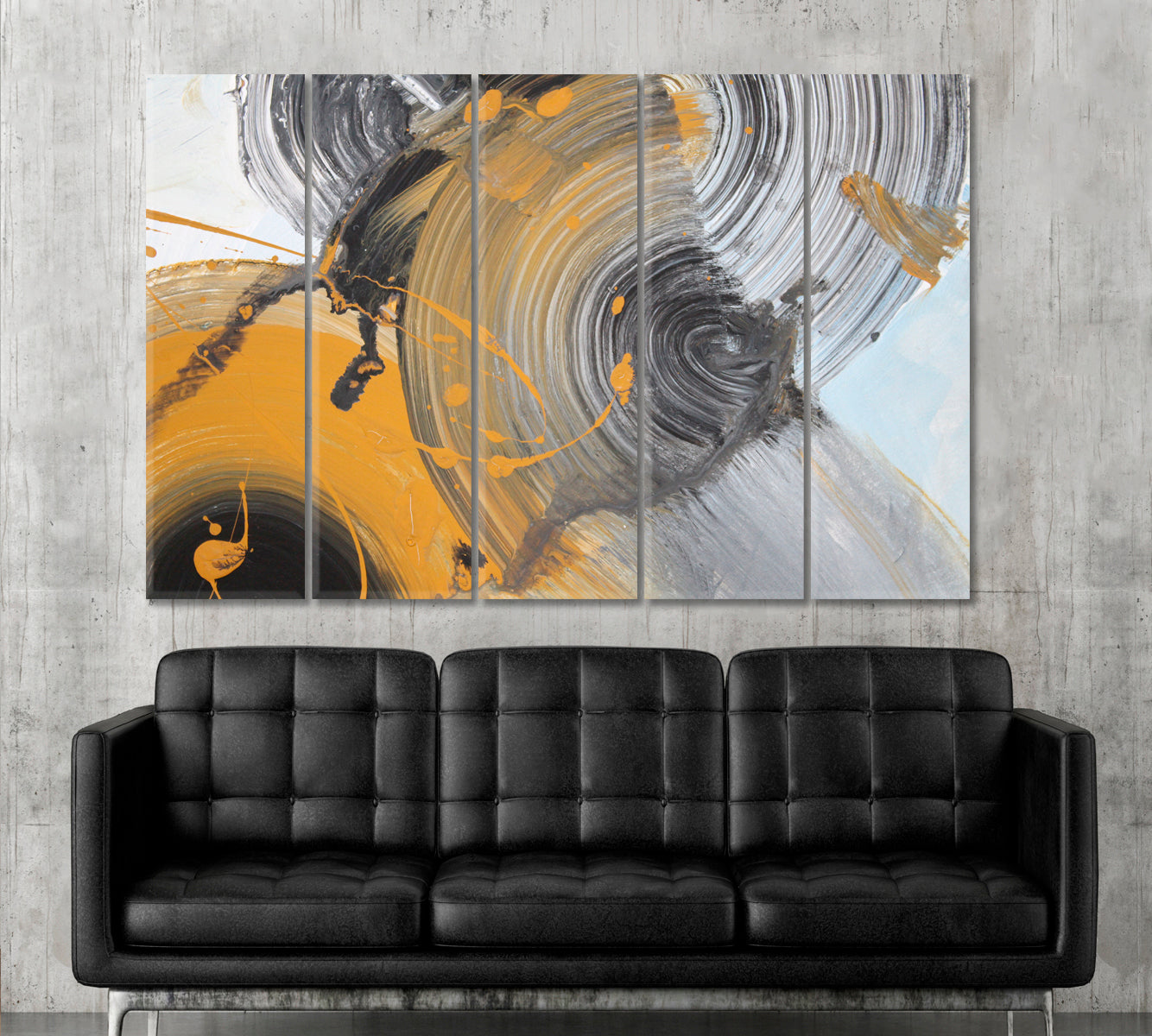 Modern Grunge Brushstroke Artistic Abstract Yellow Ultimate Gray Art Abstract Art Print Artesty 5 panels 36" x 24" 