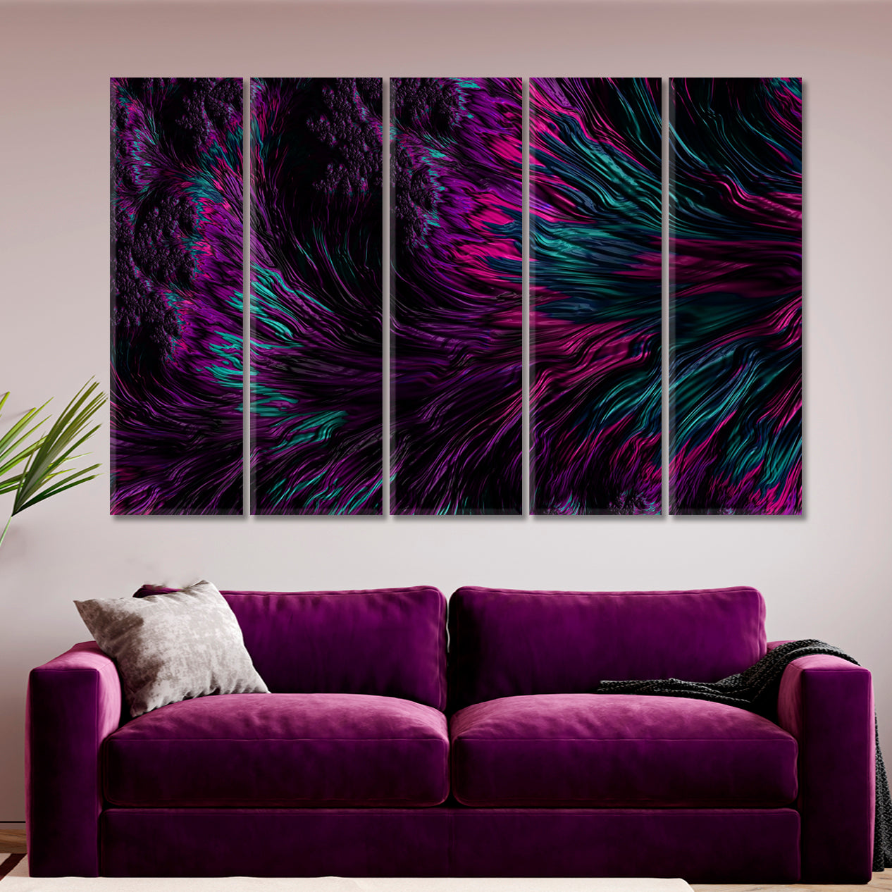 FRACTAL SWIRLS Dark Purple Graphic Design Abstract Creative Pattern Abstract Art Print Artesty 5 panels 36" x 24" 