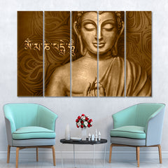 Buddha Mantra Om Mani Padme Hum Religious Modern Art Artesty 5 panels 36" x 24" 
