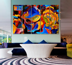 Human Face And Colorful Abstract Shapes Consciousness Art Artesty 5 panels 36" x 24" 