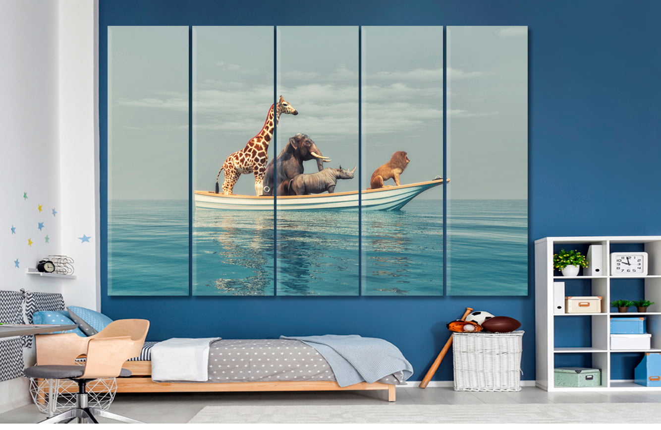 WILD ANIMALS Poster Animals Canvas Print Artesty 5 panels 36" x 24" 