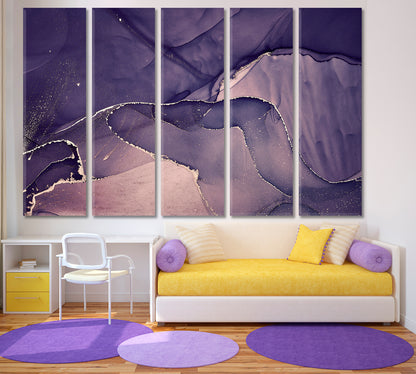 Purple Mixing Ink Abstract Marble Swirls Fluid Veining Fluid Art, Oriental Marbling Canvas Print Artesty 5 panels 36" x 24" 