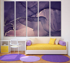 Purple Mixing Ink Abstract Marble Swirls Fluid Veining Fluid Art, Oriental Marbling Canvas Print Artesty 5 panels 36" x 24" 