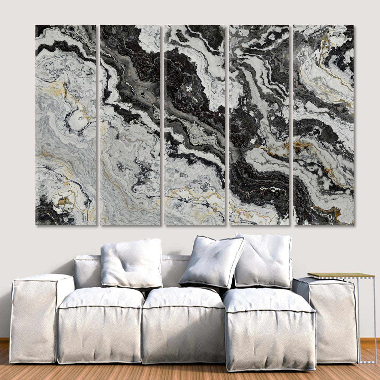 SWIRLS  Black White Marble Pattern Veins Abstract Abstract Art Print Artesty 5 panels 36" x 24" 