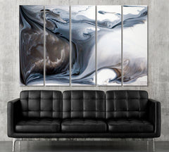 Gray Beige Beautiful Marble Painting Fluid Art, Oriental Marbling Canvas Print Artesty 5 panels 36" x 24" 