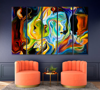 Behind Consciousness. Surreal World Of Colors And Curves Contemporary Art Artesty 5 panels 36" x 24" 