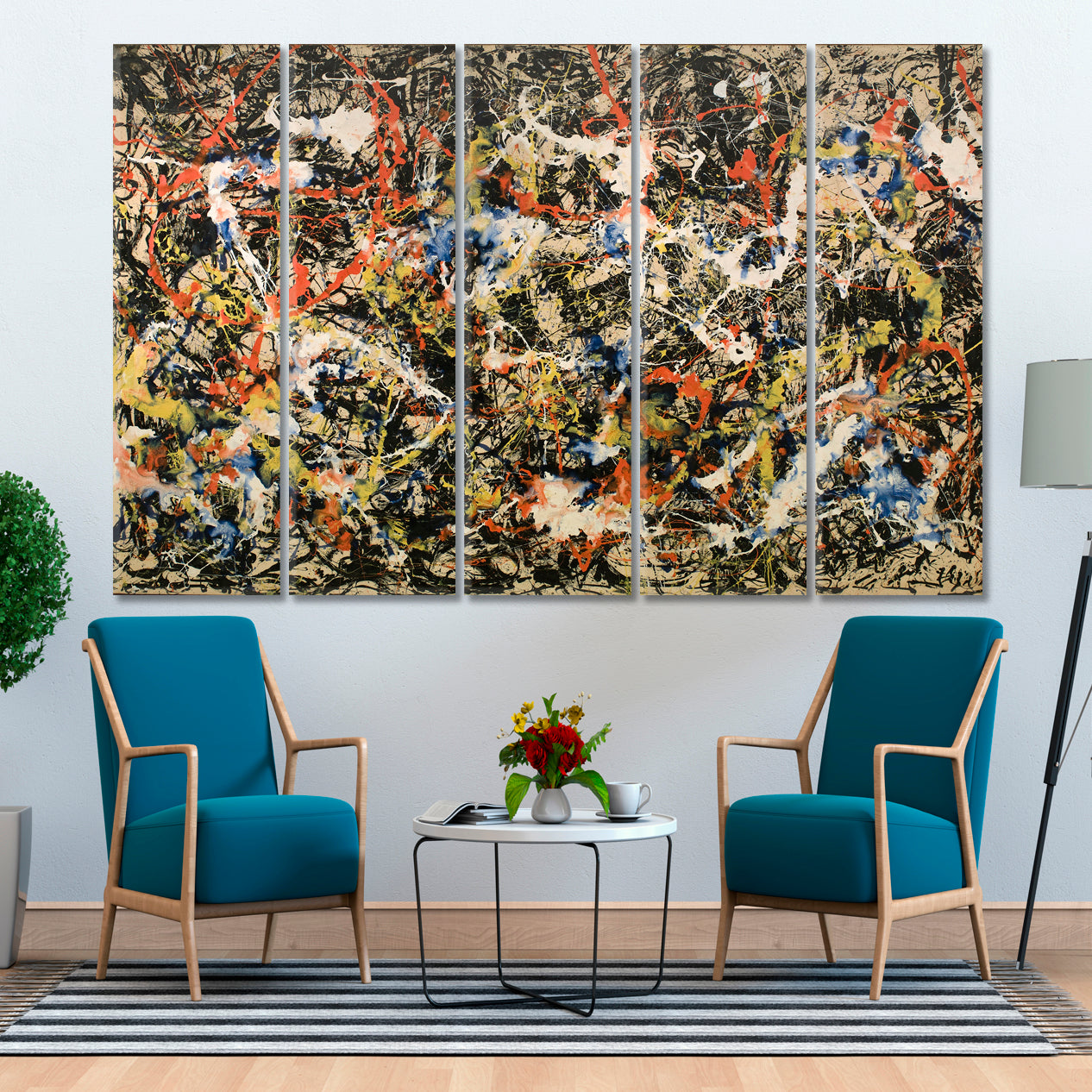 Contemporary Jackson Pollock Style Abstract Art Print Artesty 5 panels 36" x 24" 