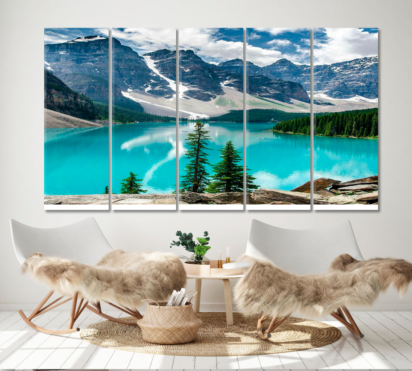 Iconic Moraine Lake Nature Wall Canvas Print Artesty 5 panels 36" x 24" 