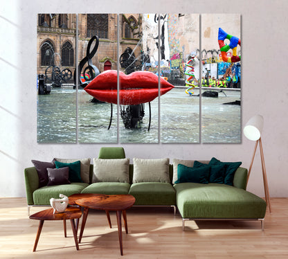 RED LIPS Stravinsky Fountain Modern Art Pampidu France Cities Wall Art Artesty 5 panels 36" x 24" 