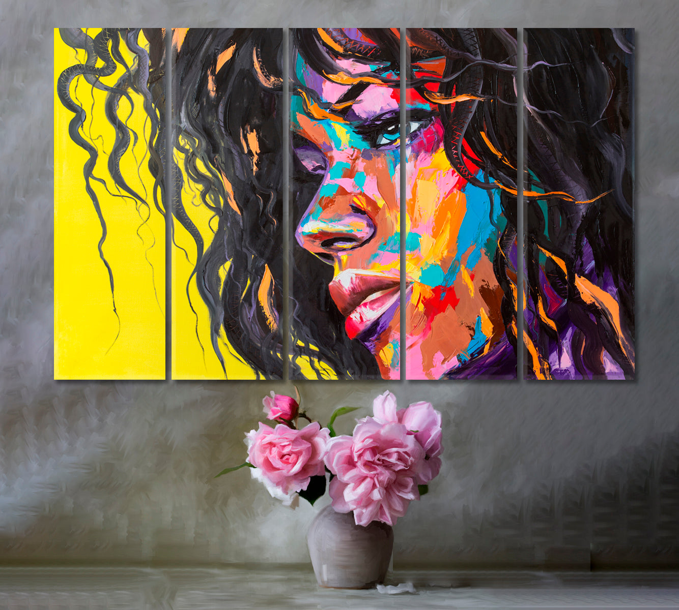 COLORS OF EMOTIONS Bright Expression Beautiful Woman People Portrait Wall Hangings Artesty 5 panels 36" x 24" 