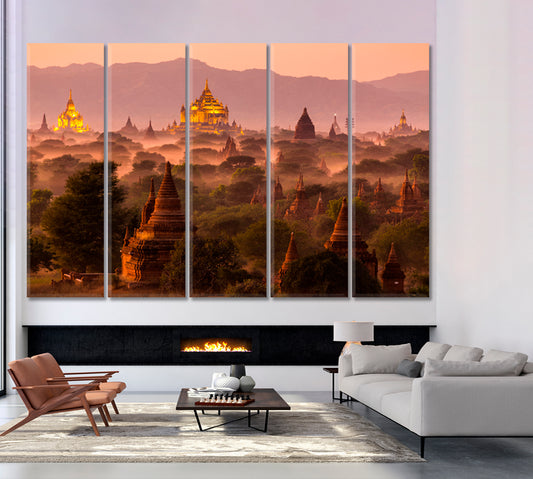 PAGODA Asian Religious Architecture Ancient Buddhist Ruins Landscape Sunset Sky Scenery Landscape Fine Art Print Artesty 5 panels 36" x 24" 