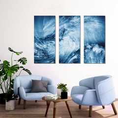 Blue Color Swirls Fluid Art, Oriental Marbling Canvas Print Artesty 3 panels 36" x 24" 