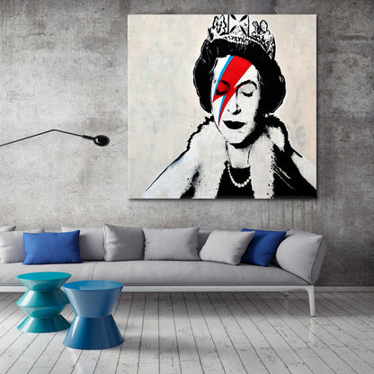 INSPIRED BY BANKSY Queen, Best Street Art Graffiti Bristol UK Canvas Print - Square Street Art Canvas Print Artesty   