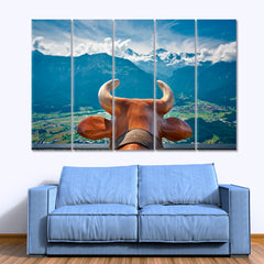 Cow Horns And Switzerland Mountain Landscape Poster Scenery Landscape Fine Art Print Artesty 5 panels 36" x 24" 