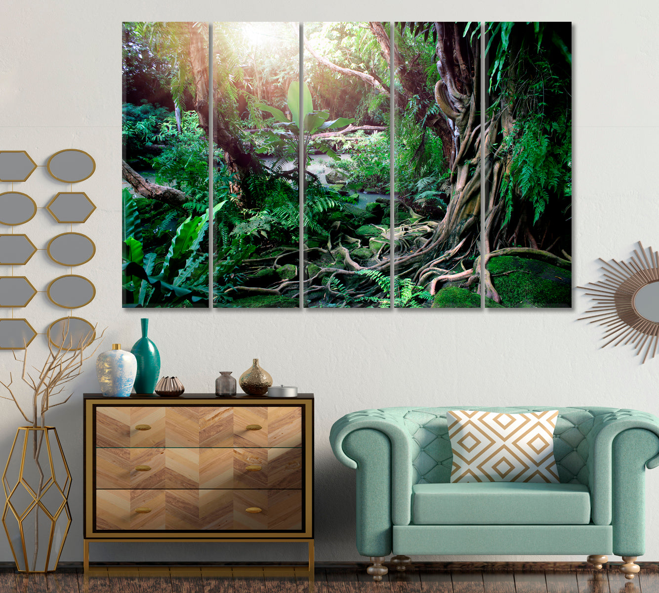 LIANA VINES JUNGLE RAINFOREST Colored Lush Scenes Landscape Nature Wall Canvas Print Artesty 5 panels 36" x 24" 