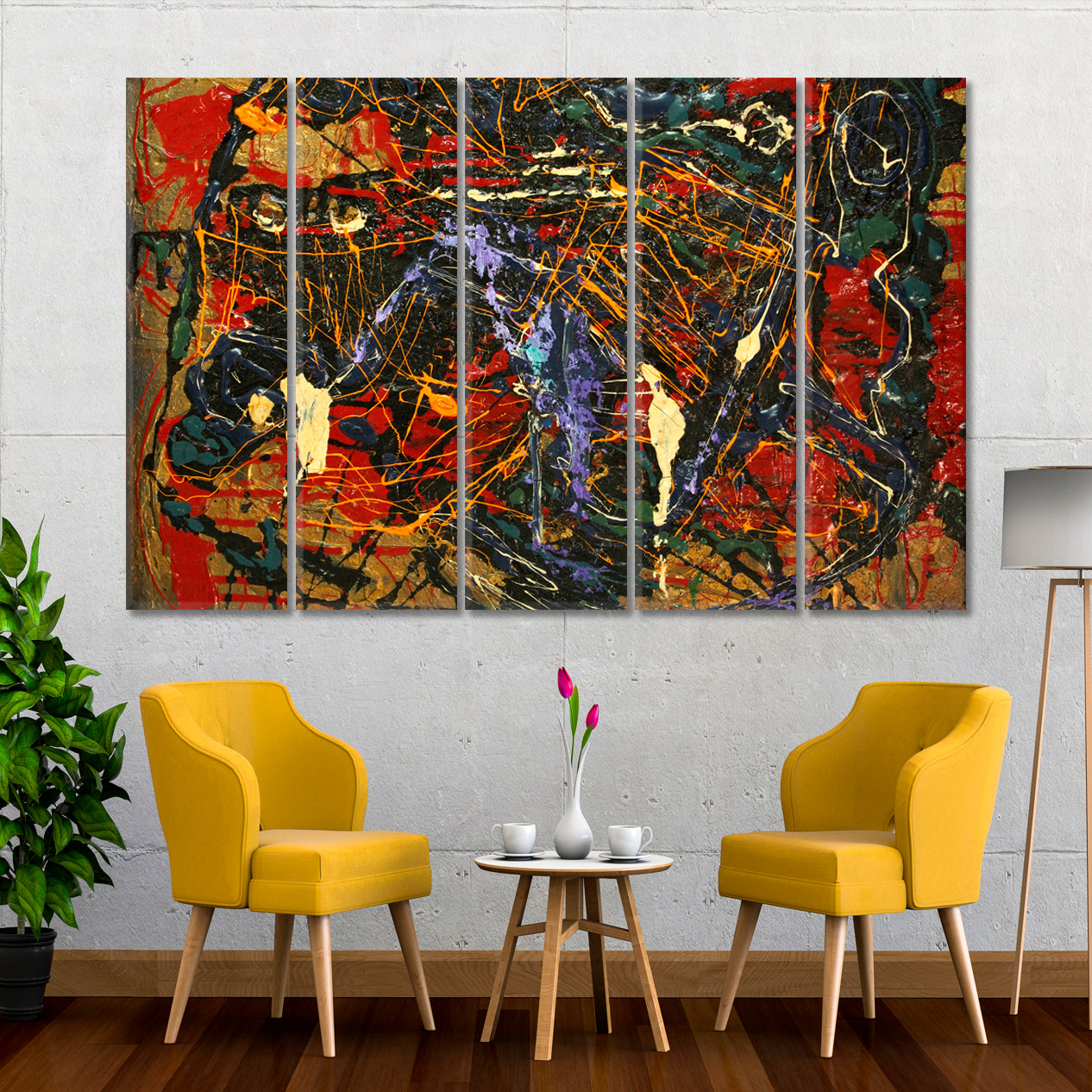 Abstract Colorful Mixing Techniques Contemporary Art Artesty 5 panels 36" x 24" 
