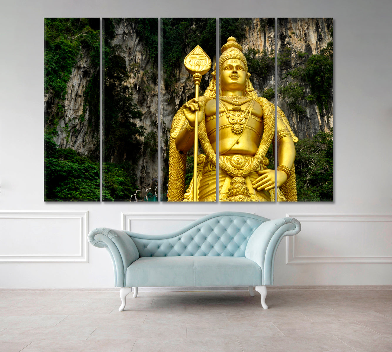 Golden Statue Lord Murugan Batu Caves Kuala Lumpur Malaysia Famous Landmarks Artwork Print Artesty 5 panels 36" x 24" 