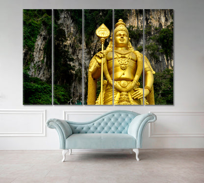 Golden Statue Lord Murugan Batu Caves Kuala Lumpur Malaysia Famous Landmarks Artwork Print Artesty 5 panels 36" x 24" 