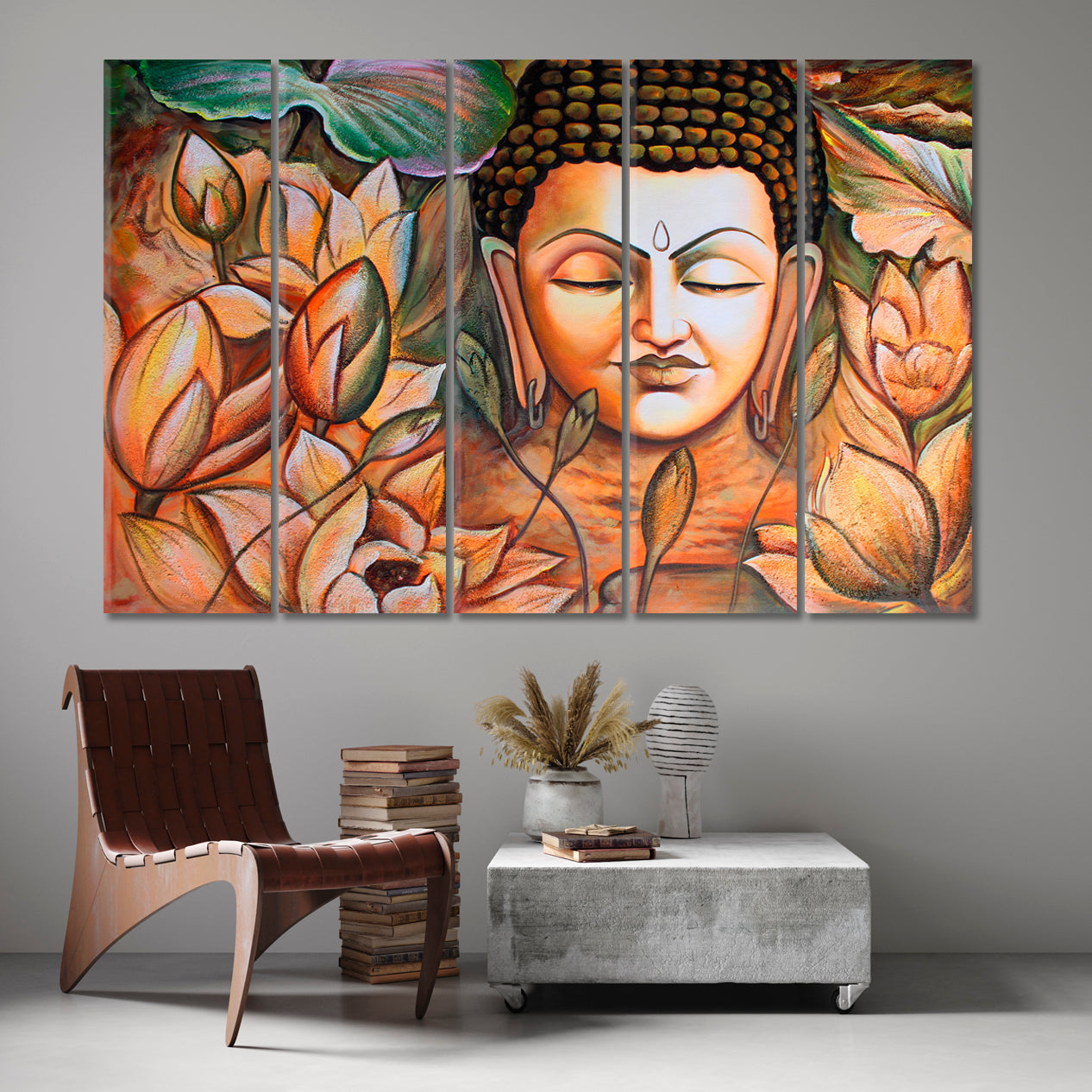 Lord Buddha Spiritual Poster Religious Modern Art Artesty 5 panels 36" x 24" 