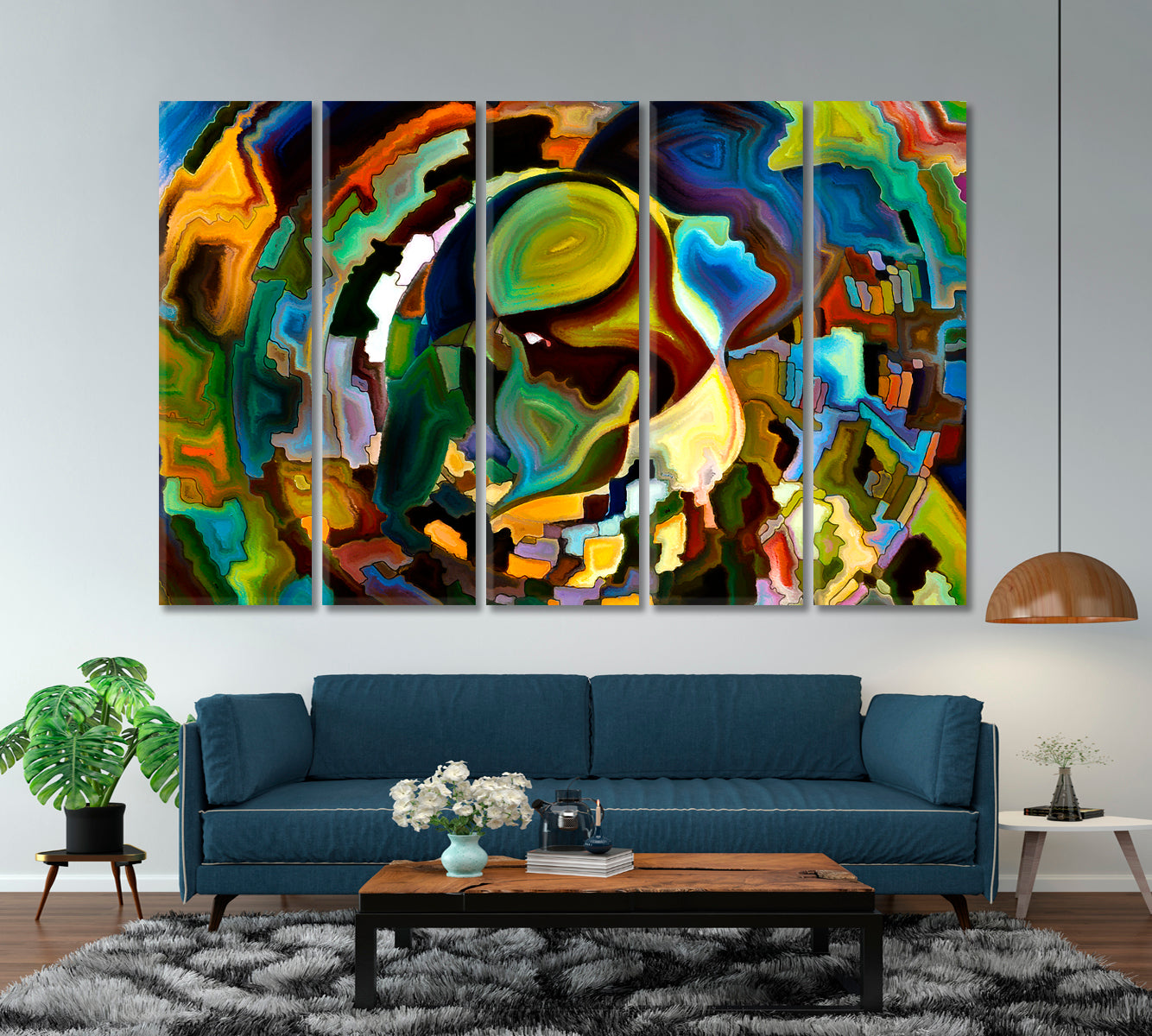 People And Shapes Colorful Abstraction Abstract Art Print Artesty 5 panels 36" x 24" 