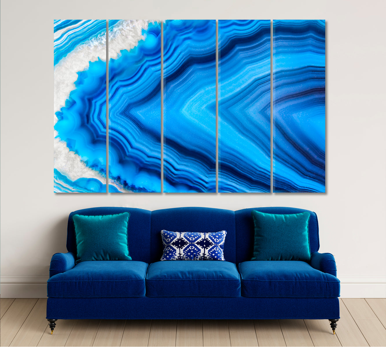 Amazing Blue Agate Crystal Cross Section Abstract Geode Art Abstract Art Print Artesty 5 panels 36" x 24" 