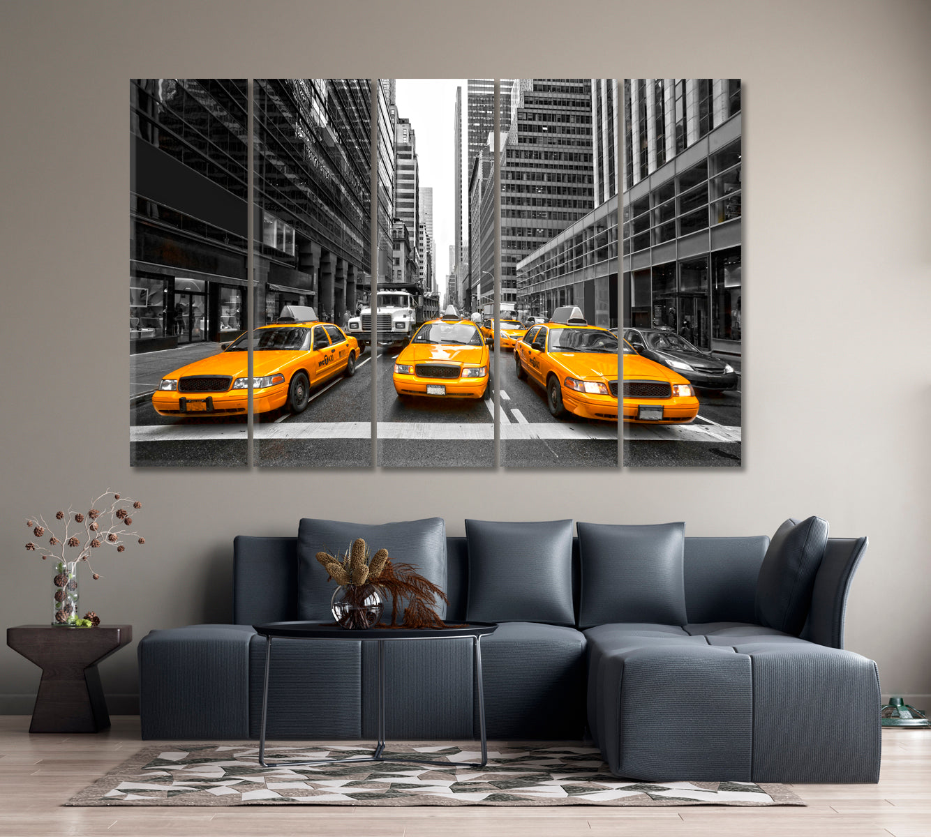YELLOW TAXI 5th Avenue New York City Cities Wall Art Artesty 5 panels 36" x 24" 