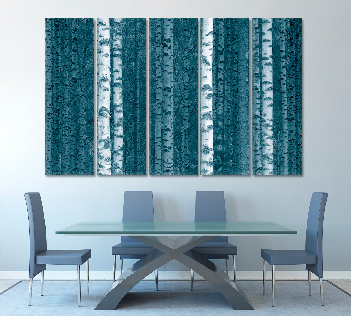 Birch Tree Trunks in Finnish Forest Nature Wall Canvas Print Artesty 5 panels 36" x 24" 