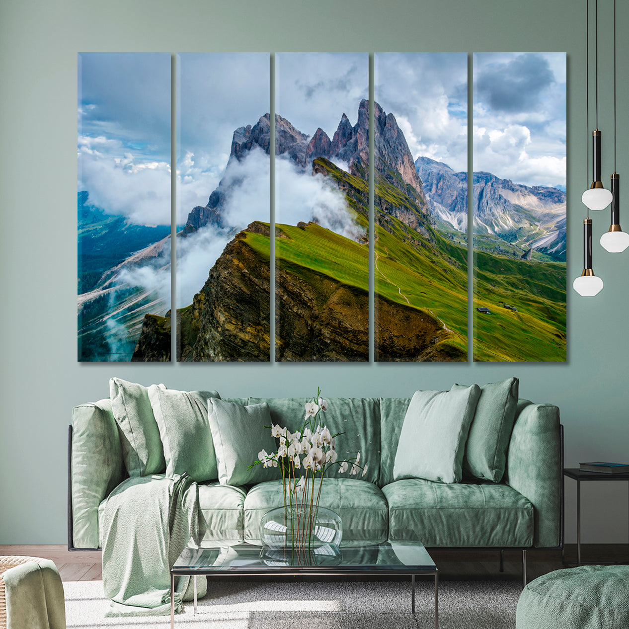 Landscape Dolomites Alps Mountain Range Clouds Peak Nature Scenery Landscape Fine Art Print Artesty 5 panels 36" x 24" 