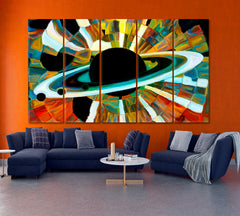 Vision of Cosmos in Colors And Paints. Planet Multicolored Mosaic Pattern Celestial Home Canvas Décor Artesty 5 panels 36" x 24" 