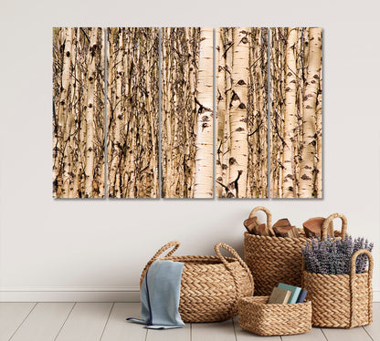 WOODLAND Aspen Trees Tree Alley Nature Wall Canvas Print Artesty 5 panels 36" x 24" 