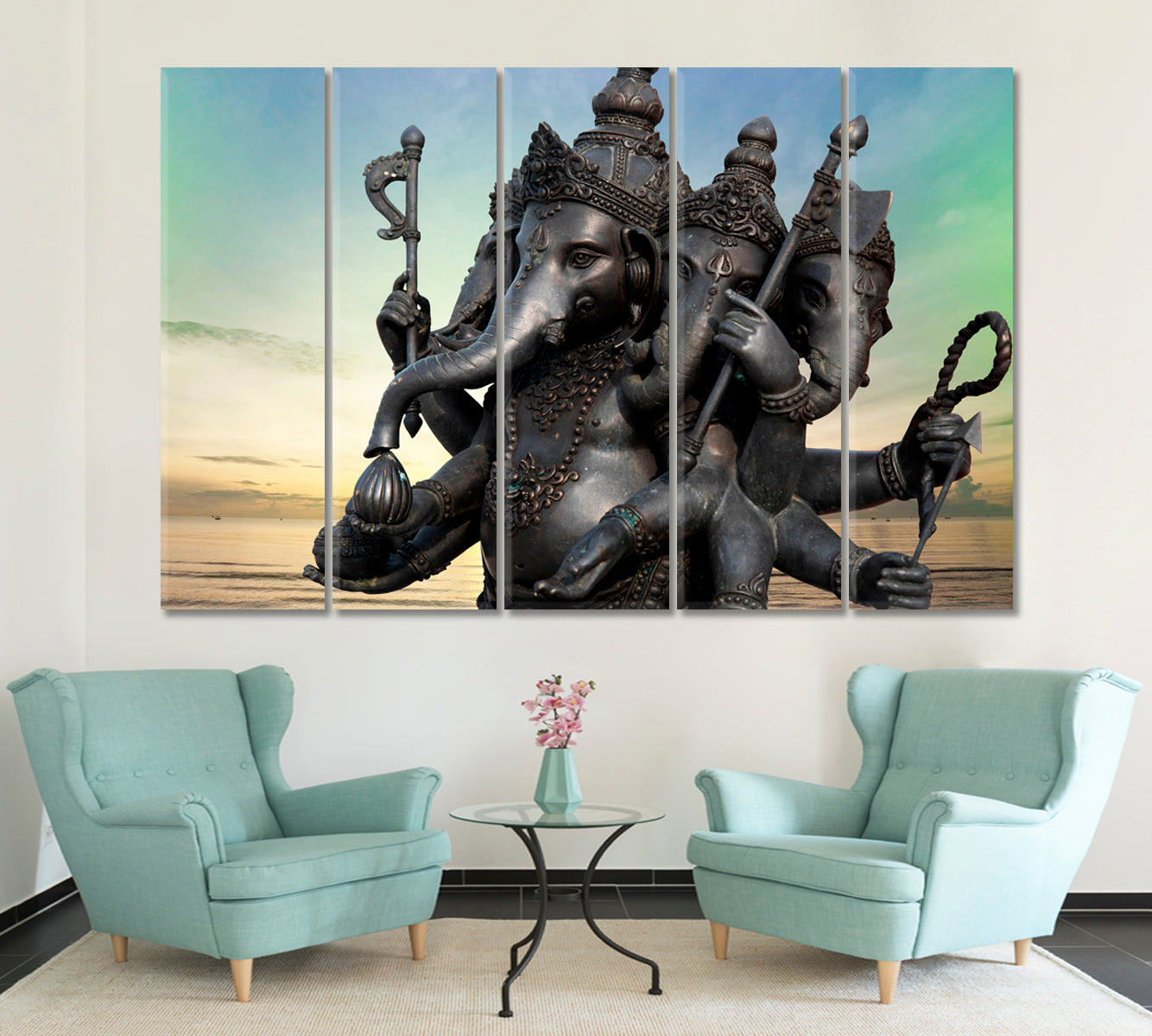 Lord Ganesha Festival Ancient Power Religious Religious Modern Art Artesty 5 panels 36" x 24" 