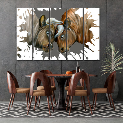 CHARGING BULLS Business Power Concept Market Stock Exchange Finance Metal Ox Year 2021 Animals Canvas Print Artesty 5 panels 36" x 24" 