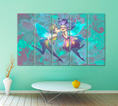 Kids Room Cute Funny Elves With Fairy Wings TV, Cartoons Wall Art Canvas Artesty 5 panels 36" x 24" 