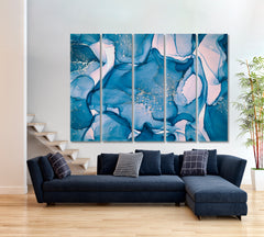 Blue Ink Colors Translucent Abstract Multicolored Marble Fluid Art, Oriental Marbling Canvas Print Artesty 5 panels 36" x 24" 